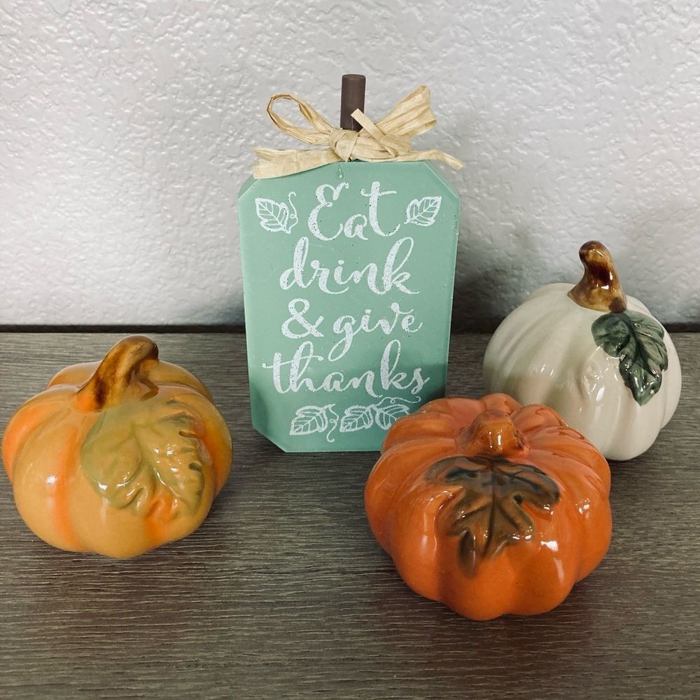 Fall Farmhouse Eat Drink Tier Tray Halloween Pumpkin Decor Lot